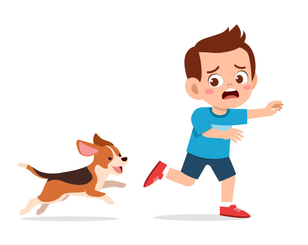 可爱的小男孩因为被坏狗追而害怕图片下载