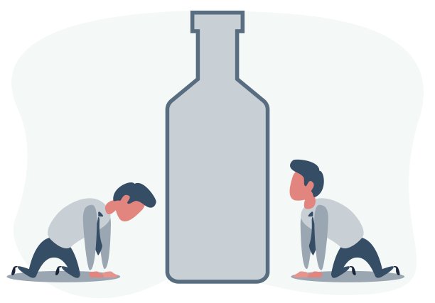 不开心的伤心的酒鬼性格与一个饮酒瓶。酗酒成瘾问题依赖不良习惯图片下载