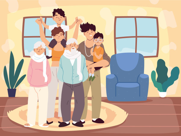 母亲父亲和儿子与祖父母的漫画图片下载