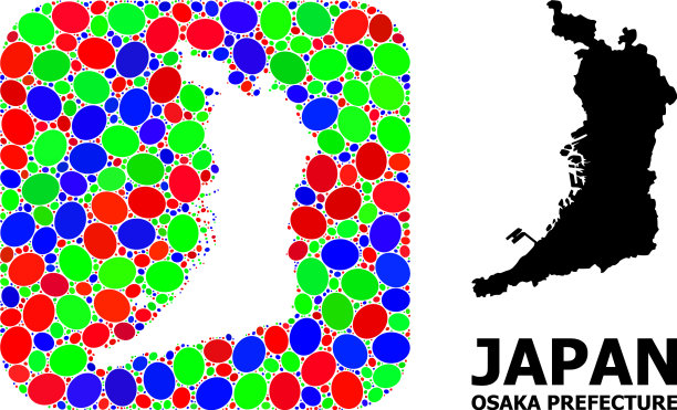 大阪府的马赛克模版和立体地图图片下载