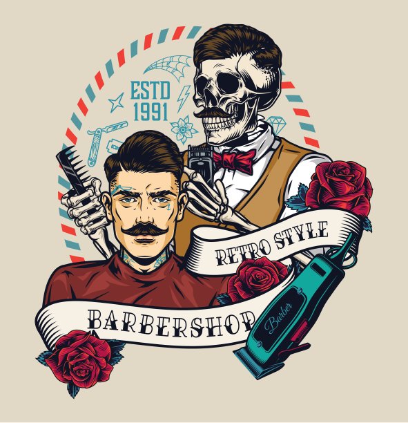 五颜六色的理发店复古标志图片下载