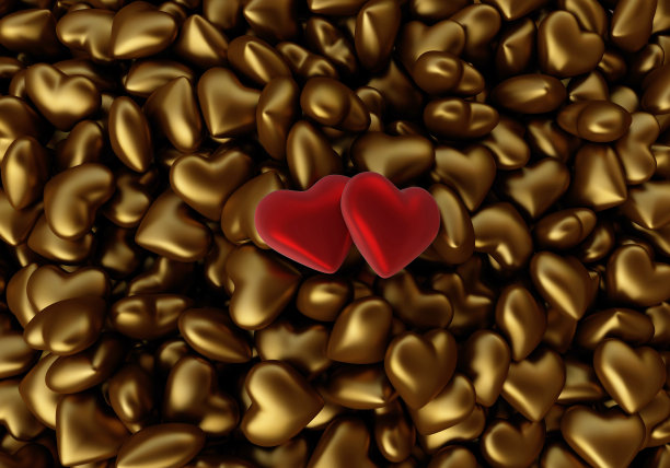 3D渲染的黄金心背景图片下载