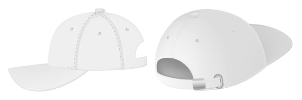 棒球帽白色模板。设计模板特写矢量。现实的侧视图白色棒球帽孤立的白色背景。图片下载