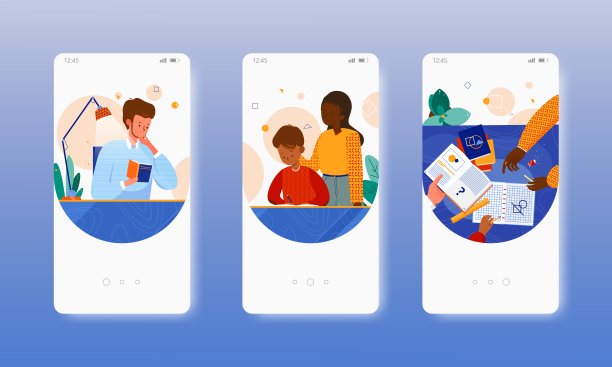 一起学习。多元文化的家庭关系。手机应用屏幕，矢量网站横幅模板。UI网站设计图片下载