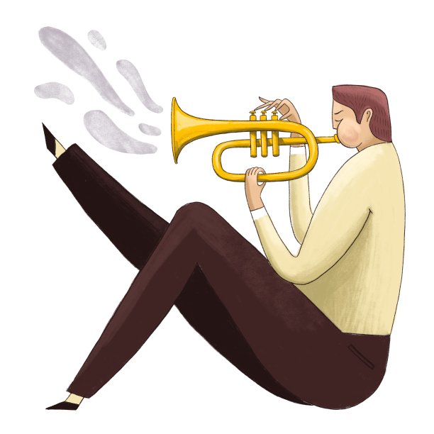 小号演奏家，彩色插图。爵士乐小号手。图片下载