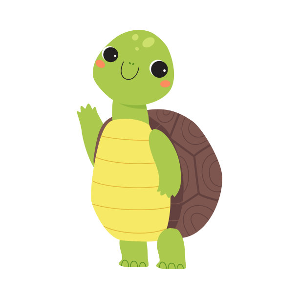 快乐的绿海龟站和挥舞爪子矢量插图图片下载