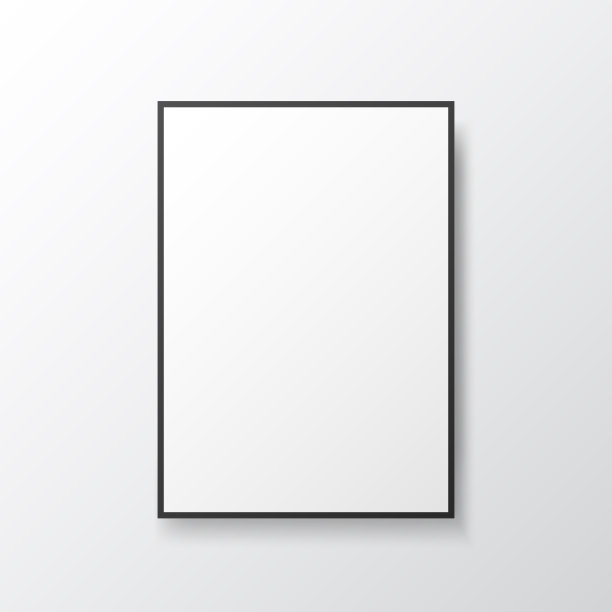 海报模型框架。白色空白轻墙上。照片模板与黑色框架。带有柔和阴影的孤立绘画。空纸靠近。矢量图图片下载