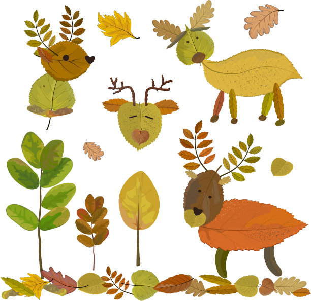贴花集秋林鹿叶图片下载