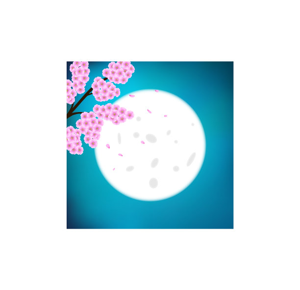 明亮的满月和粉红色的樱花盛开的树图片下载