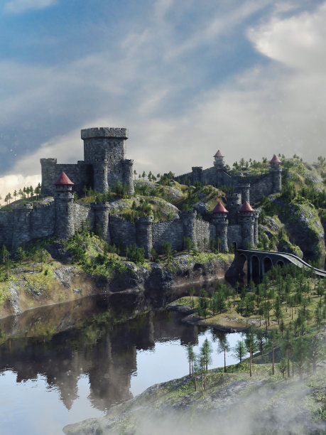 河边的梦幻中世纪城堡图片下载