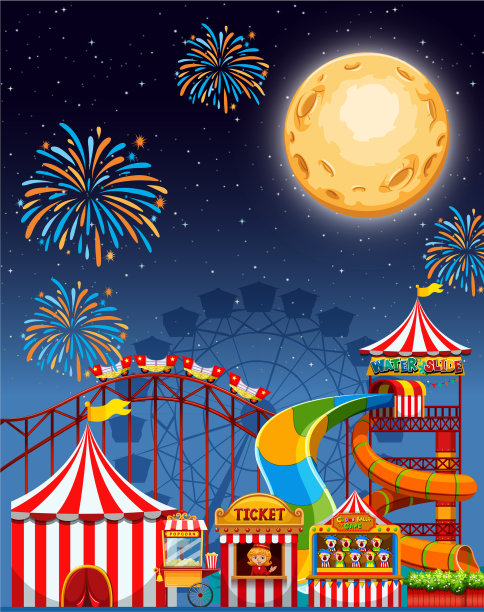 游乐园的夜景有烟花和图片下载