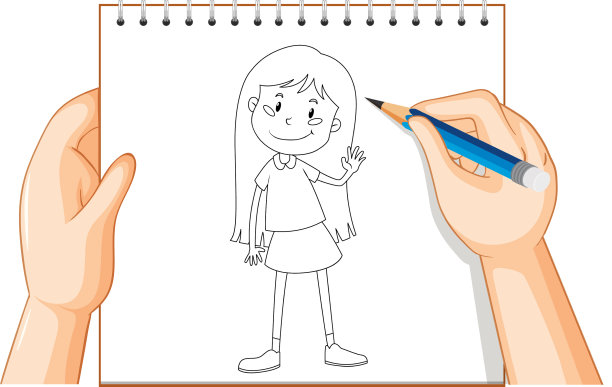 手写可爱长发女孩的轮廓图片下载