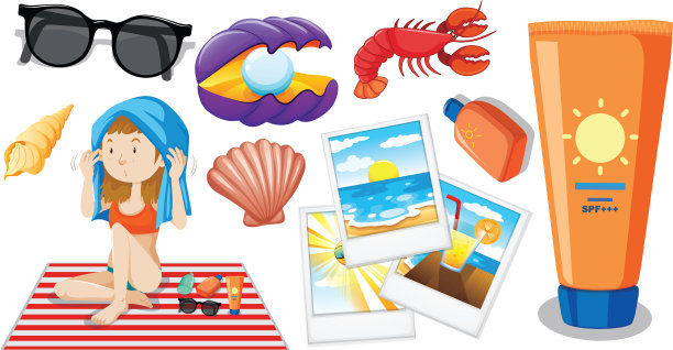 设置夏季海滩图标和儿童卡通风格图片下载