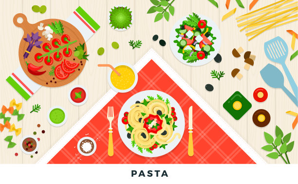 意大利面和馄饨的烹饪和配料图片下载