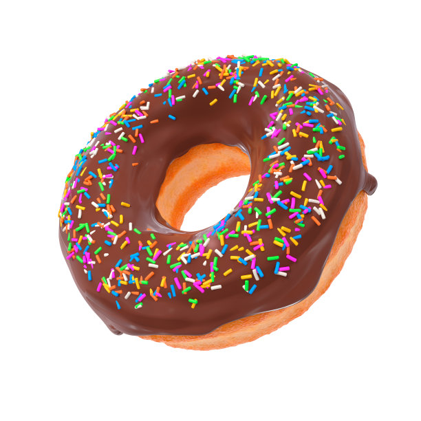 在白色背景上撒满糖屑的甜甜圈旋转了四分之三图片下载