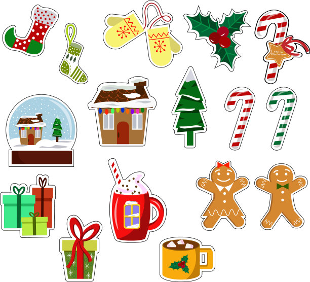 圣诞节和新年的贴纸图片下载