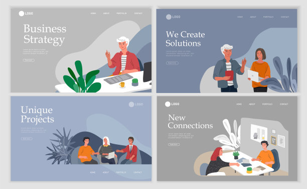 商务登陆页面模板与办公室工作人员图片下载