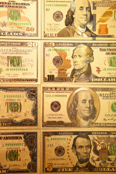 货币美国黄金美元钞票特写背景。图片下载