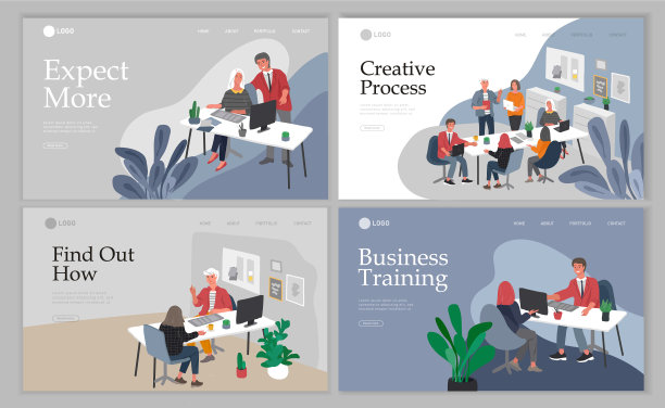 商务登陆页面模板与办公室工作人员图片下载