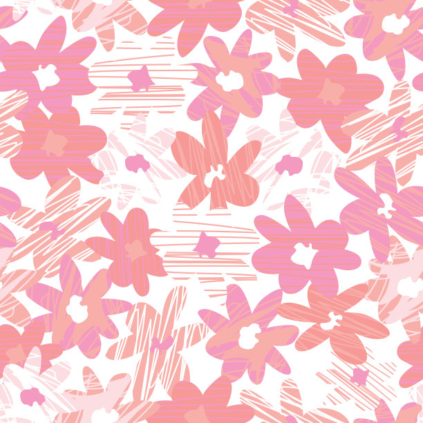 向量粉红色单色手绘抽象花卉形状与线纹理。适用于纺织品、礼品包装、墙纸等。图片下载