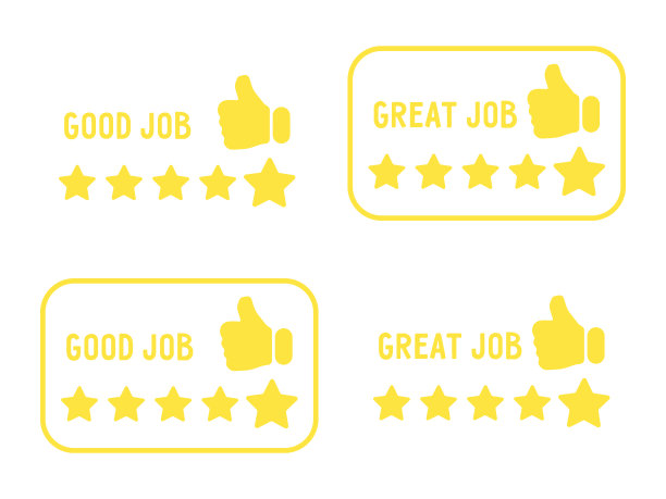 一组带有星星的矩形图标来评估工作水平，好工作，伟大的工作。图片下载