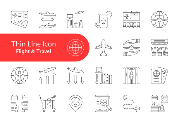 一套航班和旅行线艺术图标图片下载