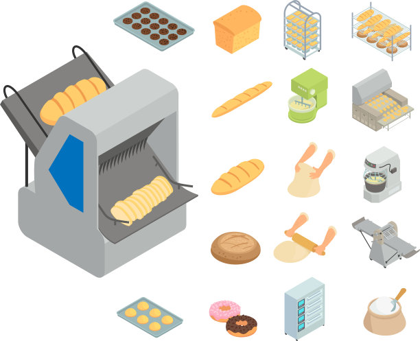 面包店工厂图标设置等距风格图片下载