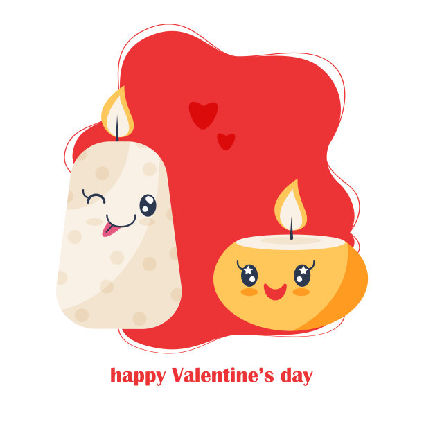 配有可爱蜡烛的情人节贺卡。浪漫插图的卡片，海报，贴纸，图标，图案，剪贴簿，情人节u2019日卡。平的风格。情人节贴纸。图片下载