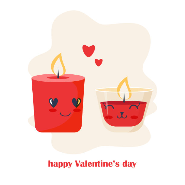 配有可爱蜡烛的情人节贺卡。浪漫插图的卡片，海报，贴纸，图标，图案，剪贴簿，情人节u2019日卡。平的风格。情人节贴纸。图片下载