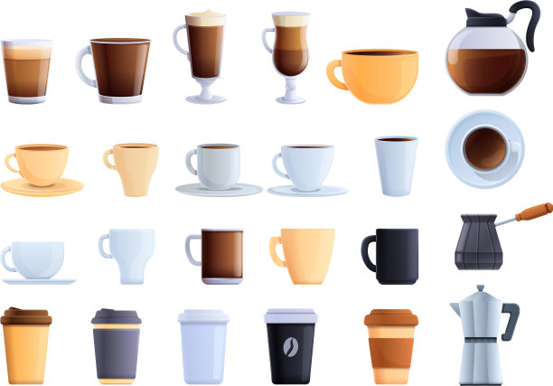咖啡图标设置卡通风格图片下载