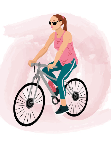 穿着粉色t恤的黑发女人，戴着蓝绿色太阳镜图片下载