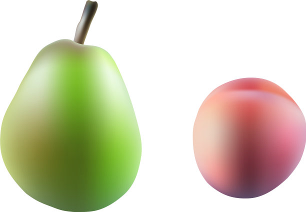 现实的梨子和桃子在白色的背景图片下载