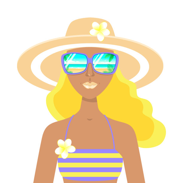 戴着帽子和太阳镜的女人，在沙滩上反射图片下载