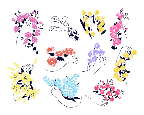 一组手捧花束图片下载