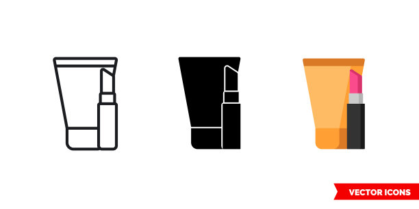 化妆品图标3种颜色的黑白图片下载