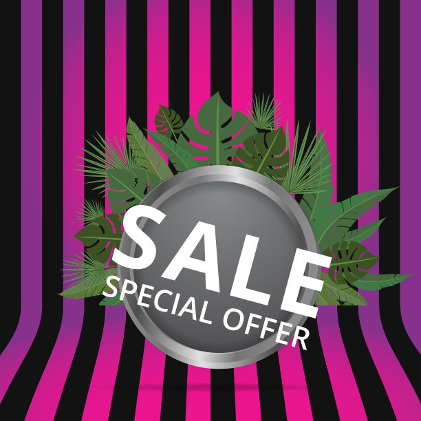 销售旗帜与热带棕榈叶时尚图片下载