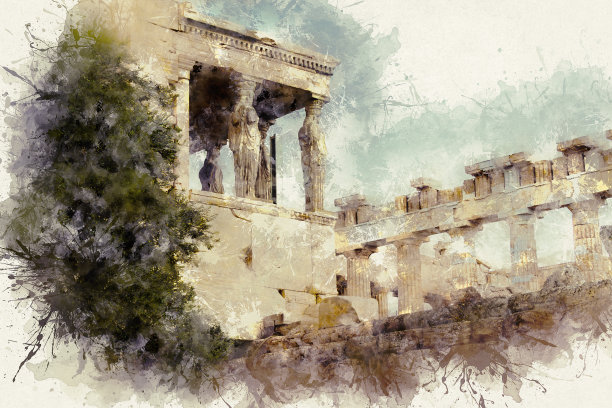 伊瑞克提翁神庙，以女像柱代替了卫城的圆柱而闻名图片下载