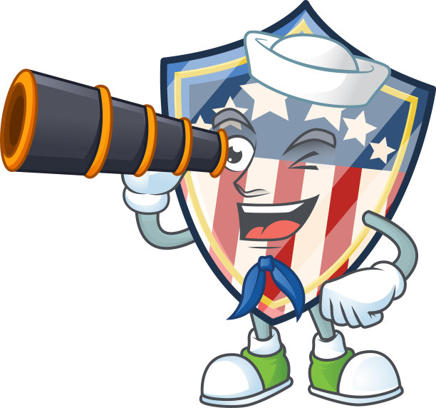 一个老式的盾牌徽章美国水手与双筒望远镜图片下载