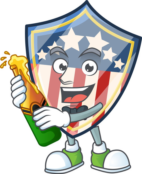 复古盾徽，美国人喝着瓶啤酒图片下载