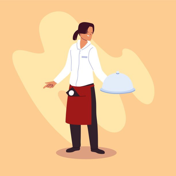 穿着制服的女服务员端着托盘图片下载