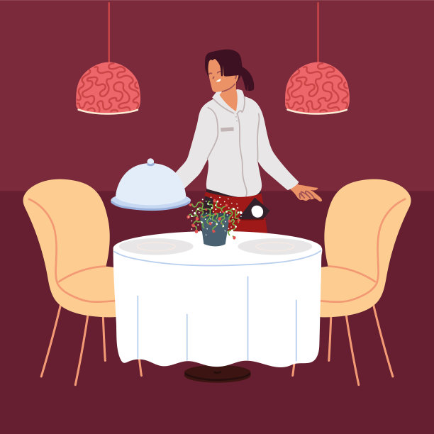 穿着制服的女服务员托着托盘图片下载