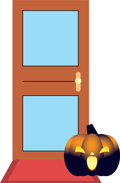 万圣节橙色南瓜卡通在前门图片下载