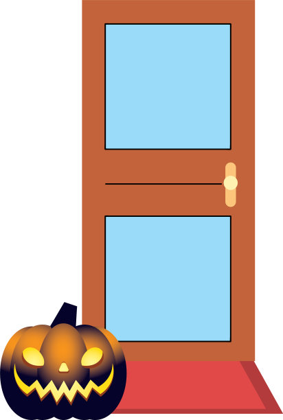 万圣节橙色南瓜卡通在前门图片下载
