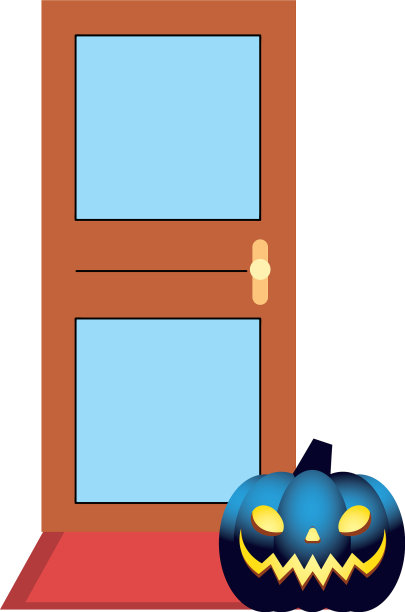 万圣节蓝南瓜卡通在前门图片下载