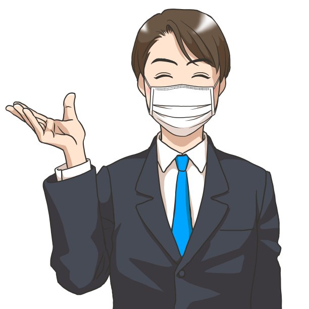 一个穿着西装的蒙面年轻人微笑着解释着什么图片下载