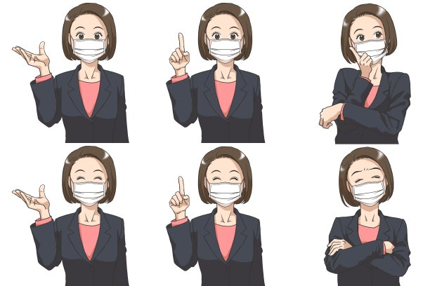 这是一个穿着西装戴着面具的年轻女子的面部表情图片下载