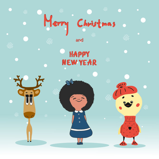 问候圣诞和新年贺卡的可爱图片下载