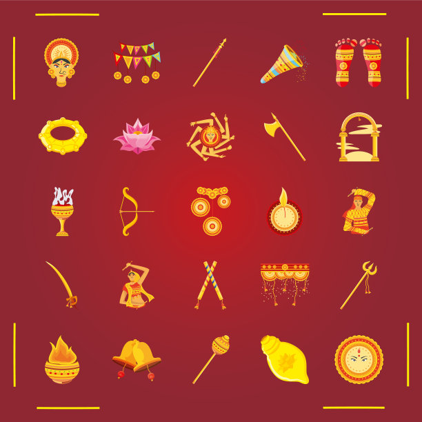 设置红色背景上的图标节日navratri图片下载