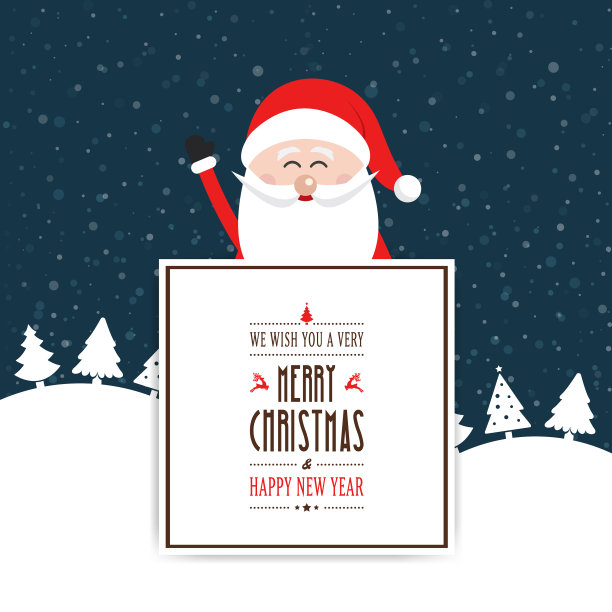 快乐的圣诞老人挥手后面的圣诞标志问候图片下载