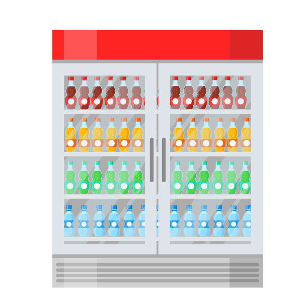 有不同瓶子的大冰箱，果汁图片下载